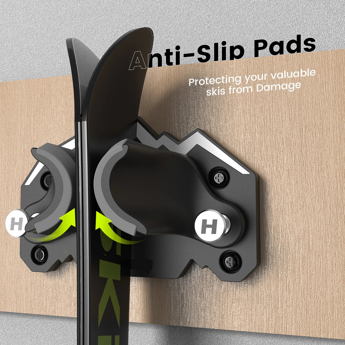 Ski and Snowboard Wall Mount Gravity Lock Storage Rack with TPE Pads and Utility Hook
