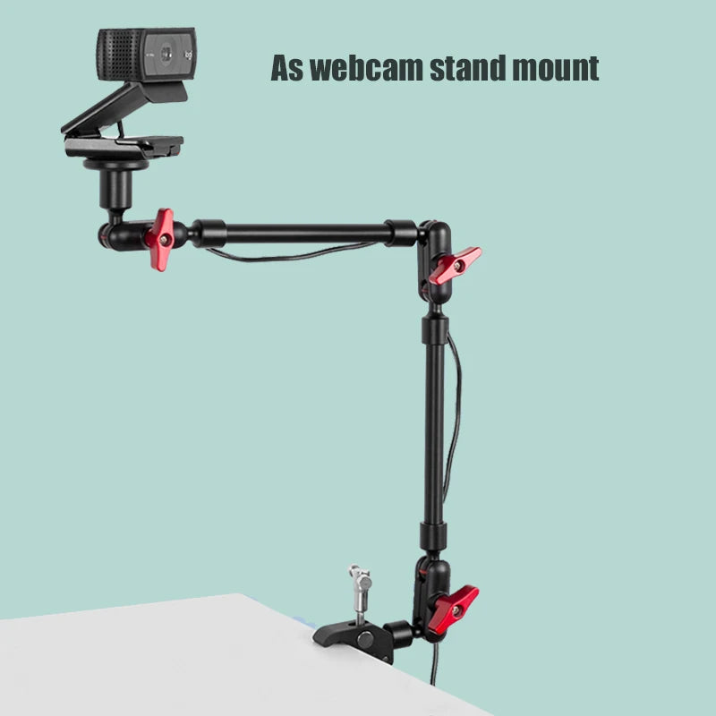Adjustable Camera Magic Arm with Desk Clamp and Phone Holder 81cm Aluminum Mount for Cameras and Webcams