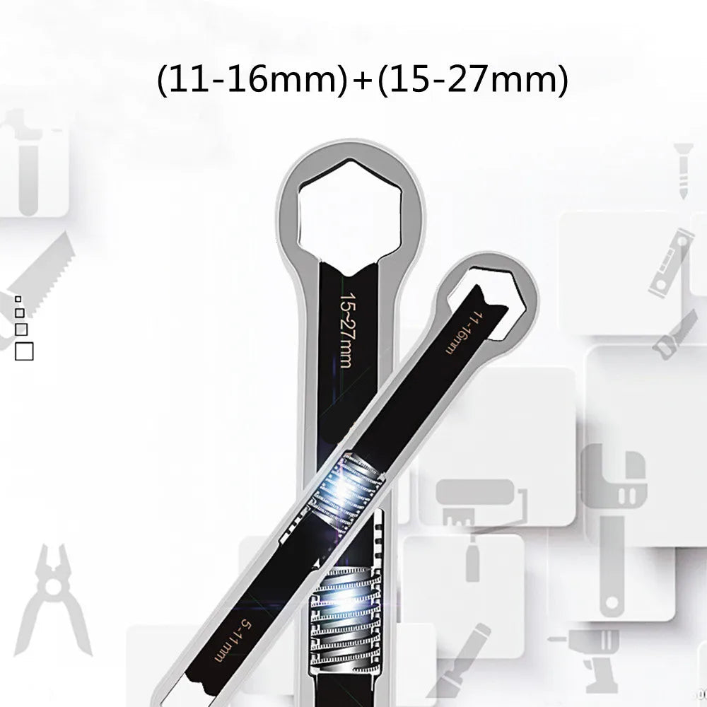 Heavy Duty Adjustable Spanner Set 5-19mm & 5-27mm Double End Rotating Flexible Wrench for Automotive Repair