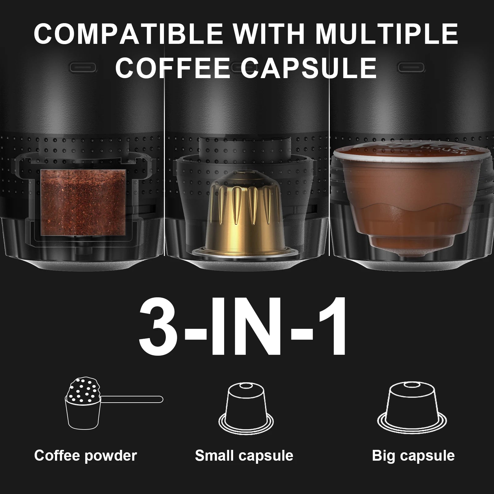 Portable Wireless Espresso Coffee Machine 72W Rechargeable 60ml Coffee Maker for Travel Camping