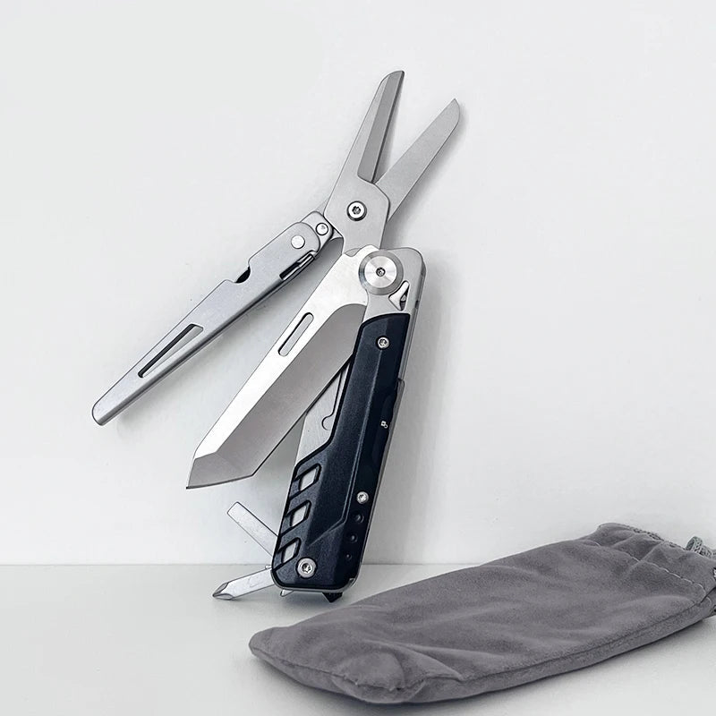 6-in-1 Stainless Steel Multi Tool with Scissors Screwdrivers and Folding Utility Blade Portable Pocket Tool