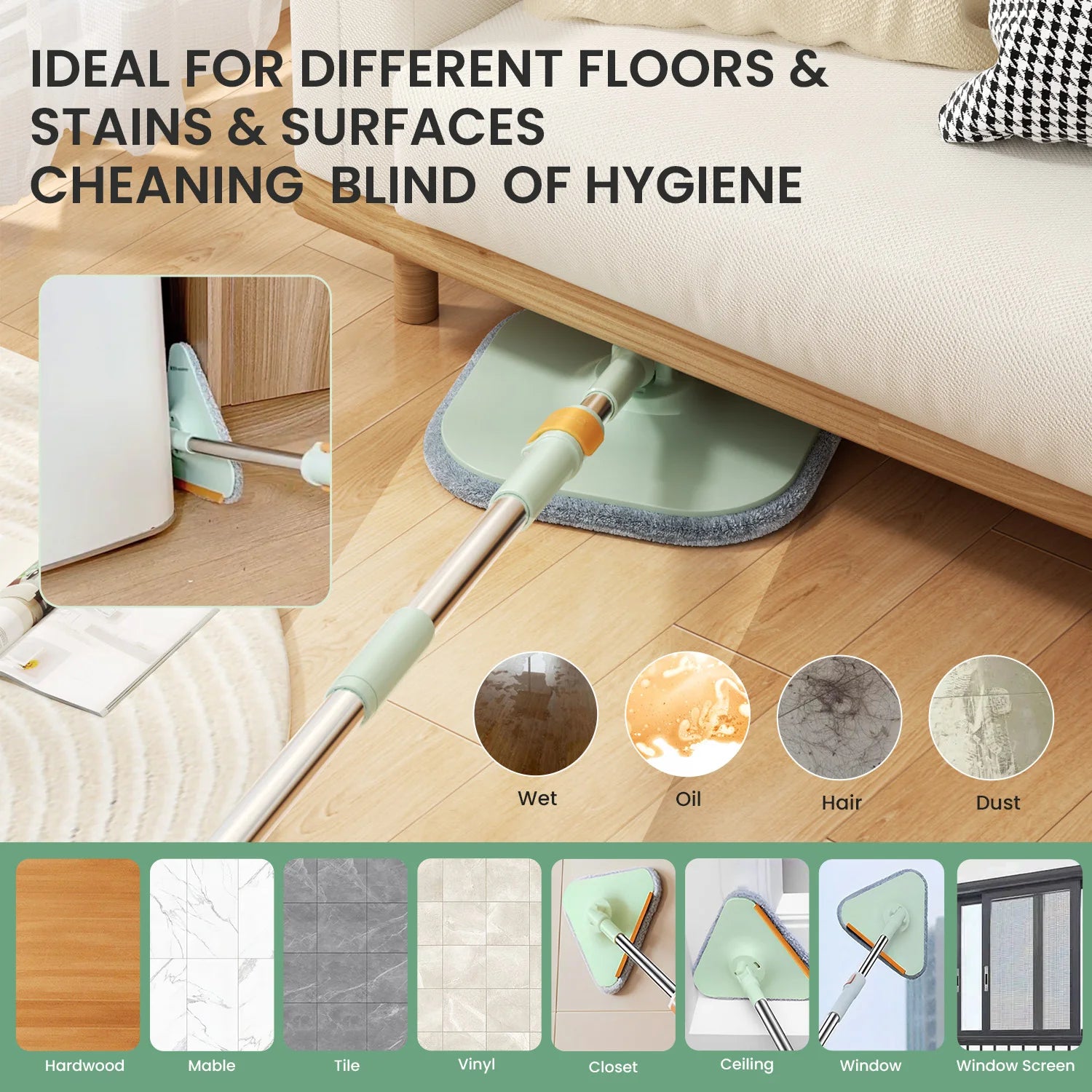 Smart 3-in-1 Spin Mop with Water Separation and Telescopic Handle