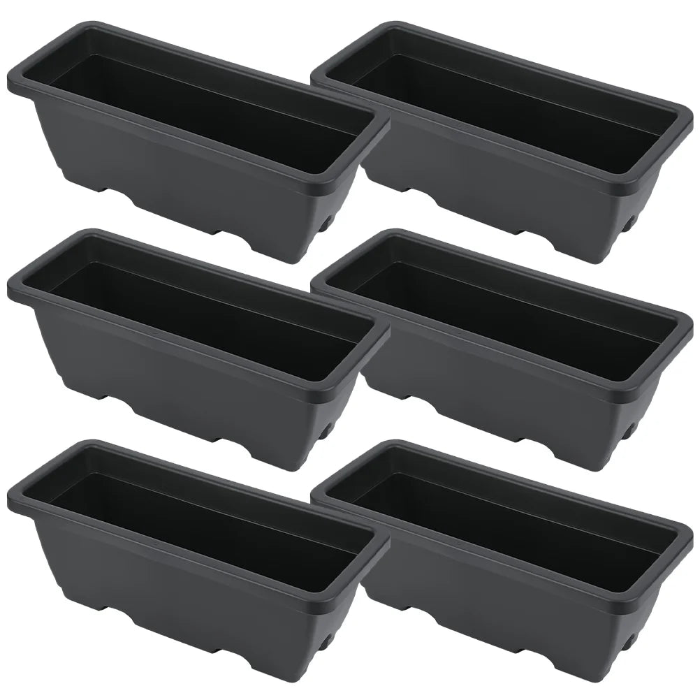 6 Piece Rectangular Plastic Planter Boxes with Drainage Trays for Indoor Outdoor Windowsill Garden Plants