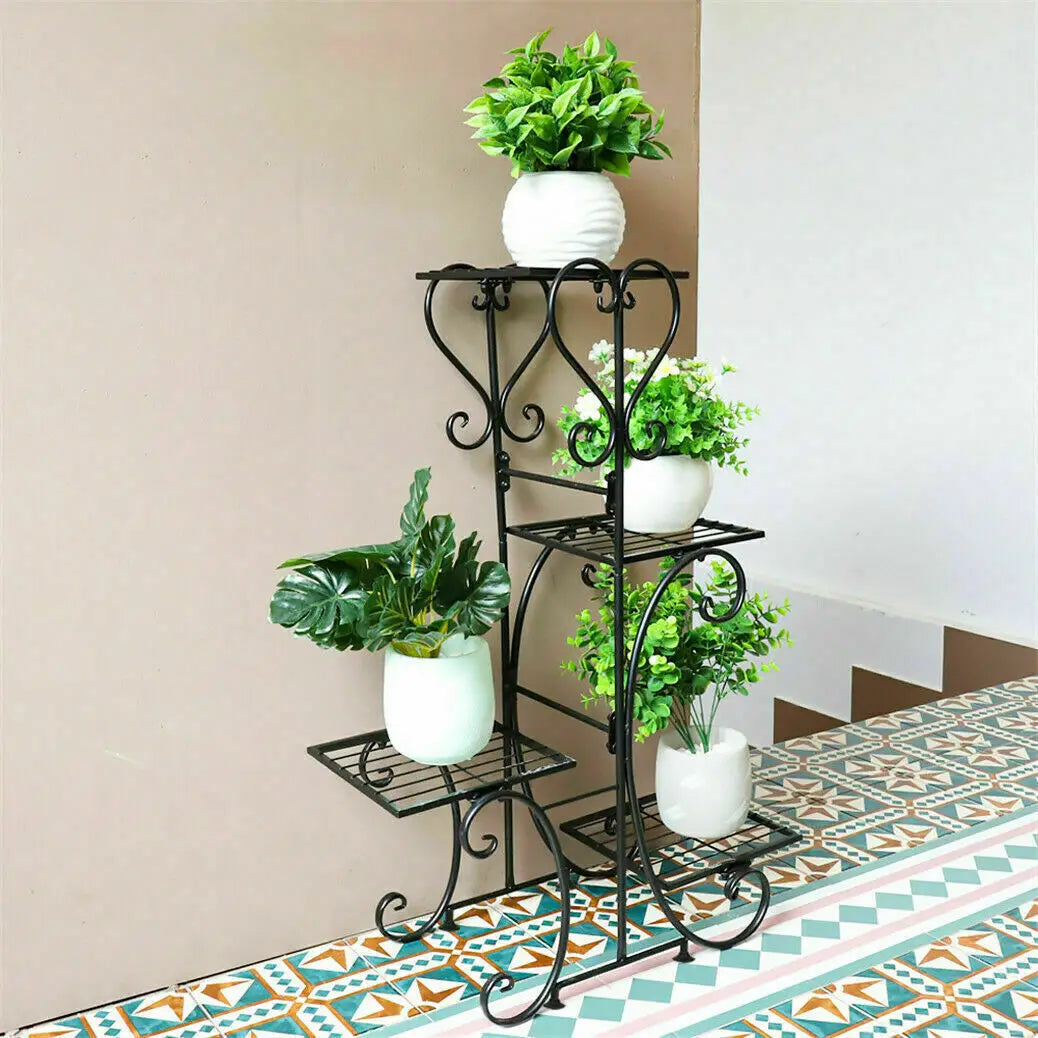 4 Tier Metal Plant Stand Indoor Outdoor Flower Pot Display Rack Black White
