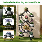6-Tier Heart-Shaped Plant Stand with Wheels Metal Flower Rack for Indoor Outdoor Use