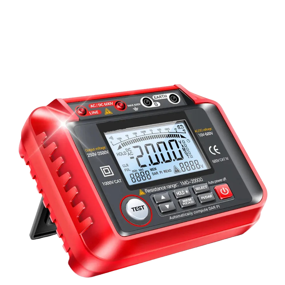 Digital Insulation Resistance Tester Megohmmeter with Backlit Display and Data Storage