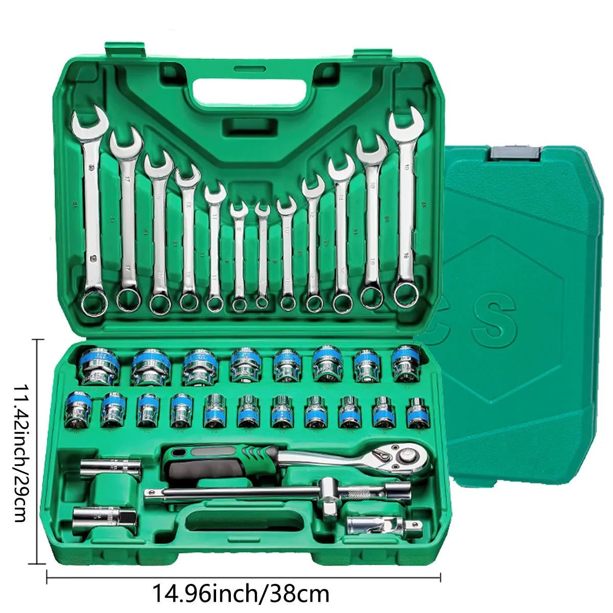 Heavy Duty 37-Piece Socket Wrench Ratchet Set with Carry Case for Automotive Repair and DIY Use