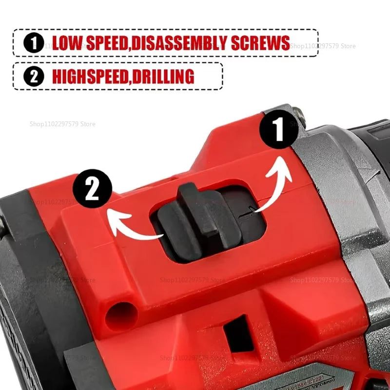 Heavy Duty Cordless Brushless Electric Impact Drill with LED Light Rechargeable Power Tool for DIY Use