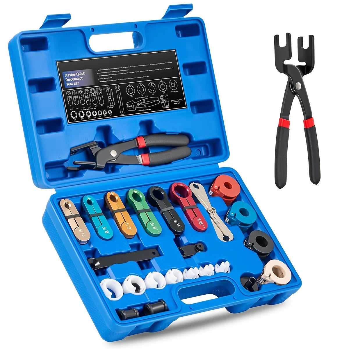 26-Piece Quick Disconnect Tool Set with Fuel and AC Line Pliers for Vehicle Maintenance