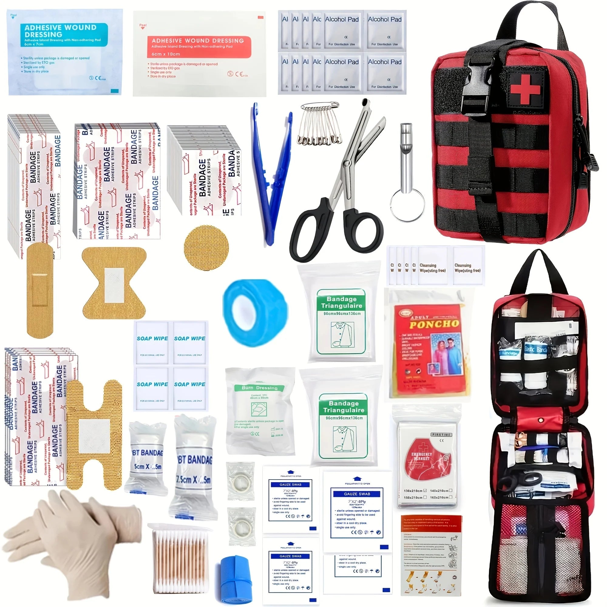 Portable 205-Piece Emergency First Aid Kit with Bandages, Gauze and Survival Accessories