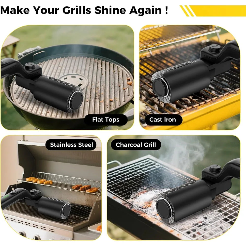 Cordless Electric Grill Brush 2-in-1 Rechargeable BBQ Cleaner with Rotating Scrubber