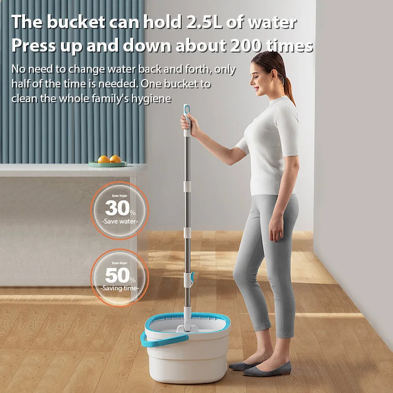 Automatic 360° Spin Mop for Floors with Stainless Tray, Telescopic Handle