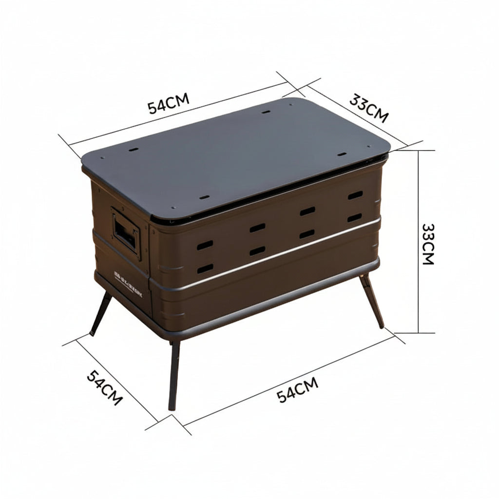 40L Portable Aluminum Camping Storage Box with Sliding Top and Foldable Legs