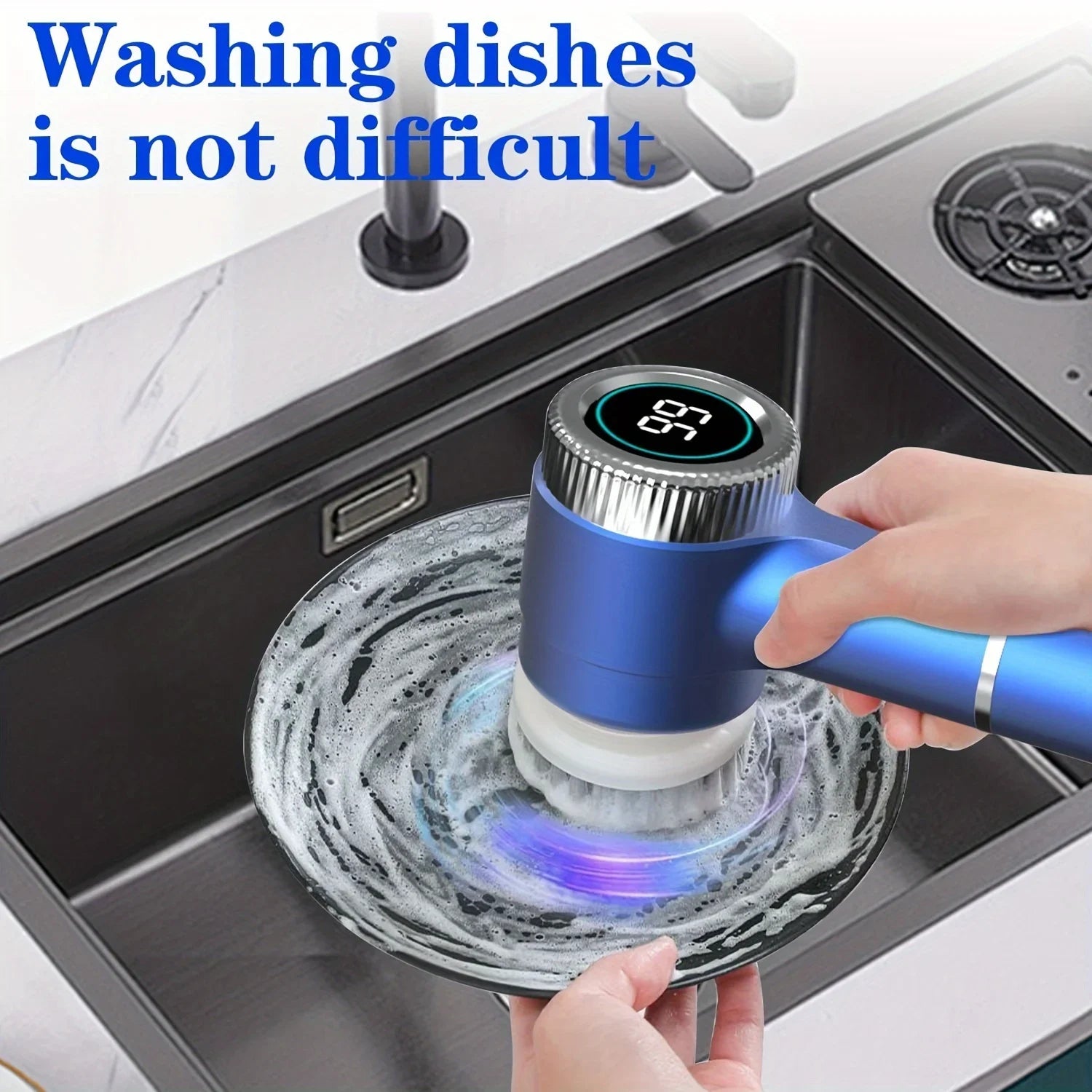 Cordless Electric Spin Cleaning Brush with LED Display, 5 Replaceable Heads, 3 Speed Adjustable Kitchen Bathroom Scrubber