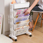5 Tier Rotatable Storage Rack Movable Book Organizer Trolley for Home Office Study