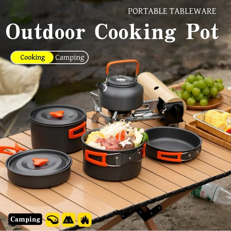 16 Piece Portable Camping Cooking Set Aluminium Pots Pan Kettle Plates and Utensils for Hiking