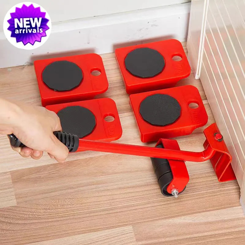 Heavy Duty Furniture Moving Tool Set 5 Piece with Lifter Bar and Roller Wheels 300kg Capacity