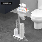 Floor Standing Toilet Paper Holder with Toilet Brush Holder and Storage Shelf Waterproof Metal Bathroom Organizer