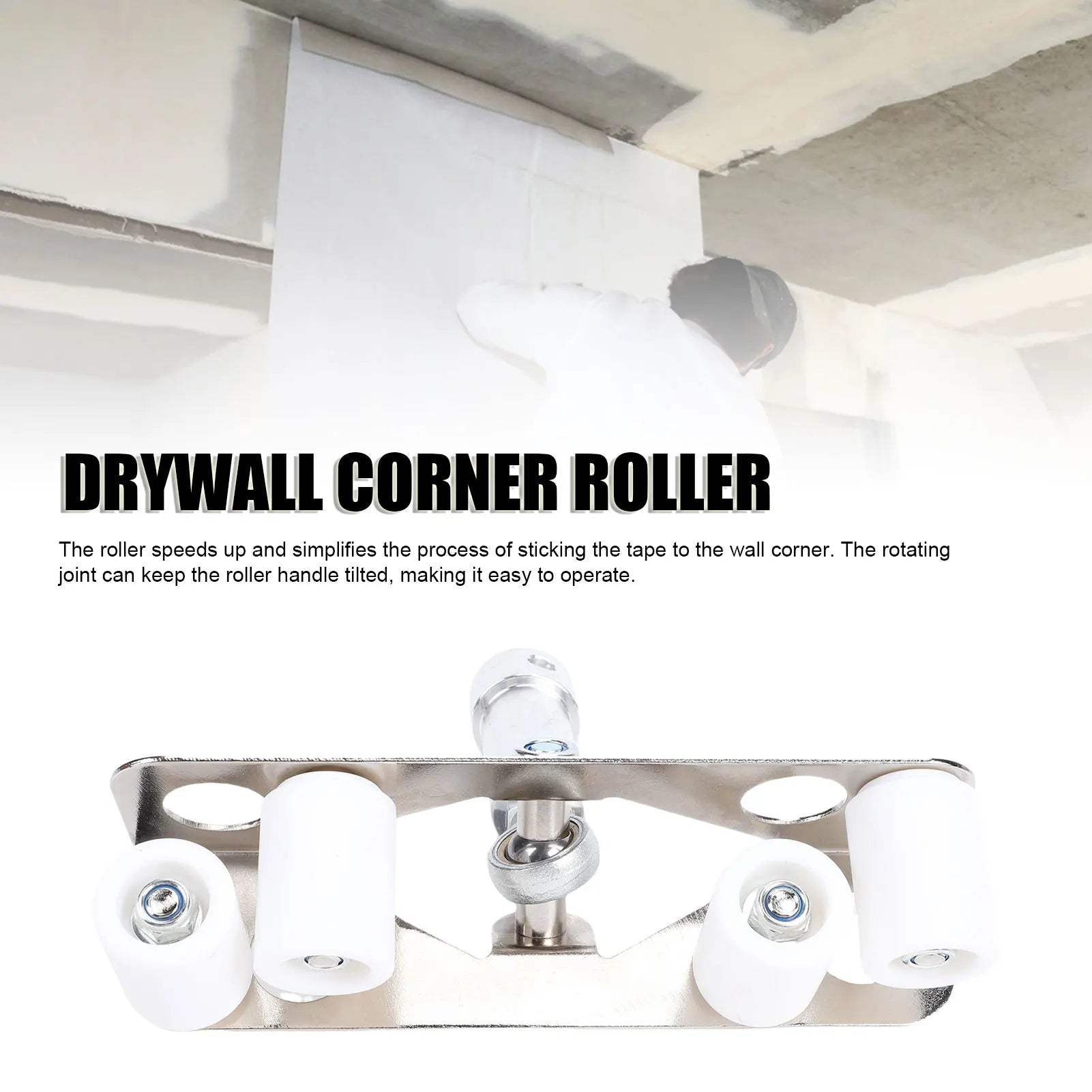 Stainless Steel Drywall Inside Corner Roller with PTFE Wheels and Threaded Adapter for Wall Taping and Finishing