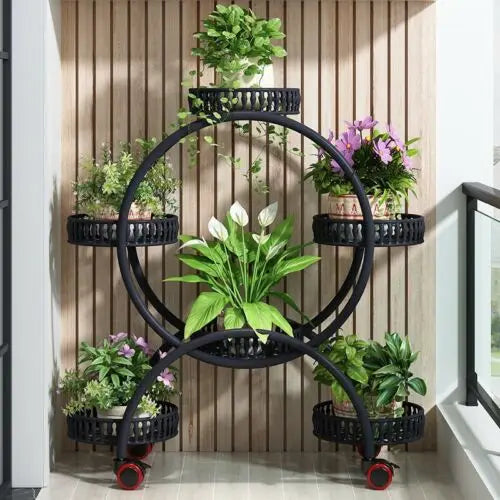 6 Tier Metal Plant Stand with Wheels 6 Pot Holder Rack for Indoor Outdoor Balcony Garden