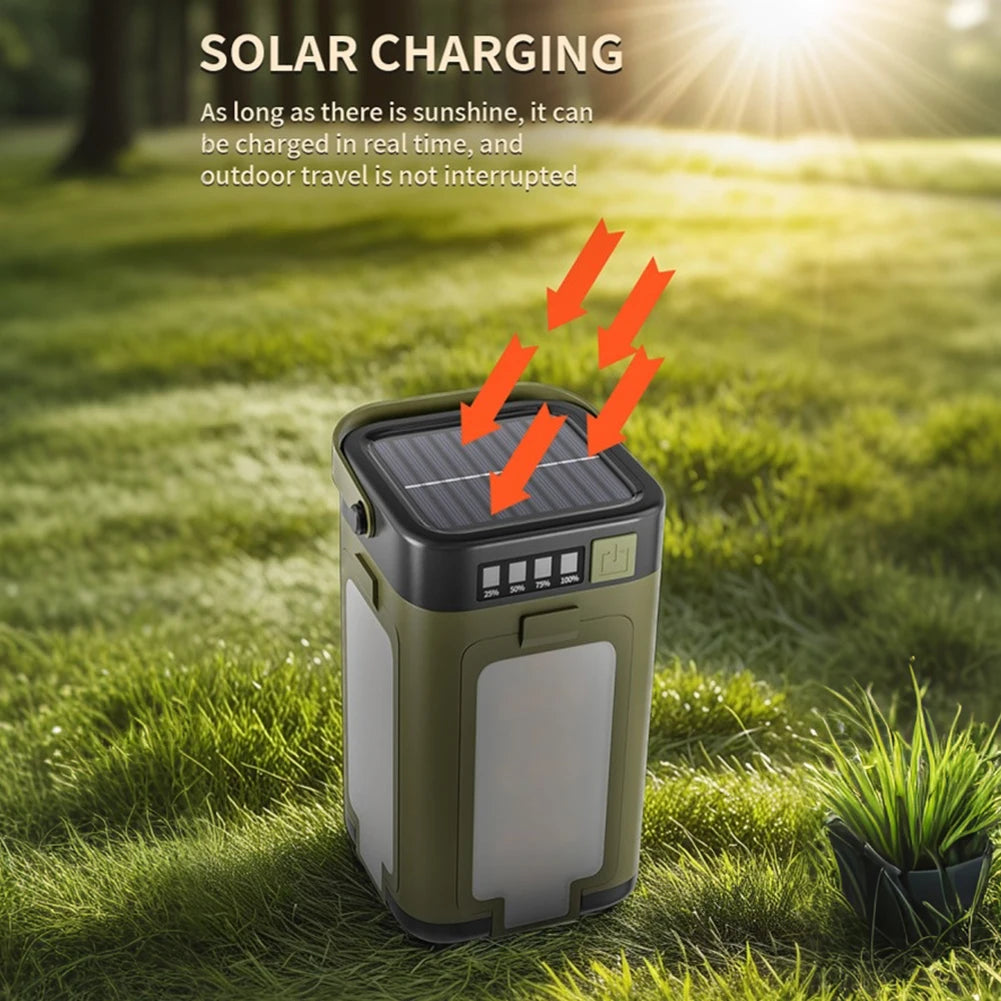 2-in-1 Foldable Camping Lantern and Power Bank Rechargeable LED Light with Handle for Hiking