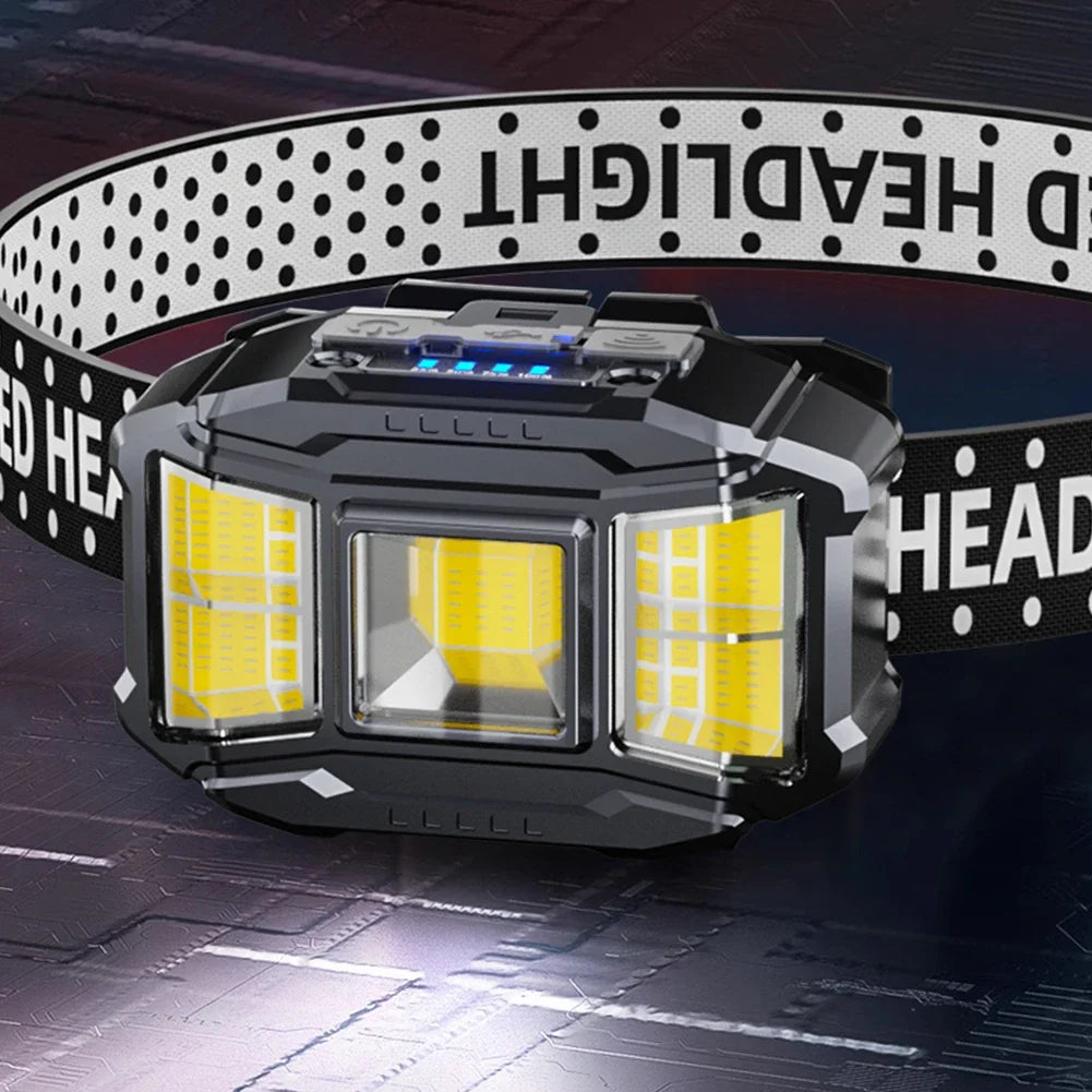 Lightweight COB LED Headlamp Rechargeable Head Torch with Power Display for Camping Fishing