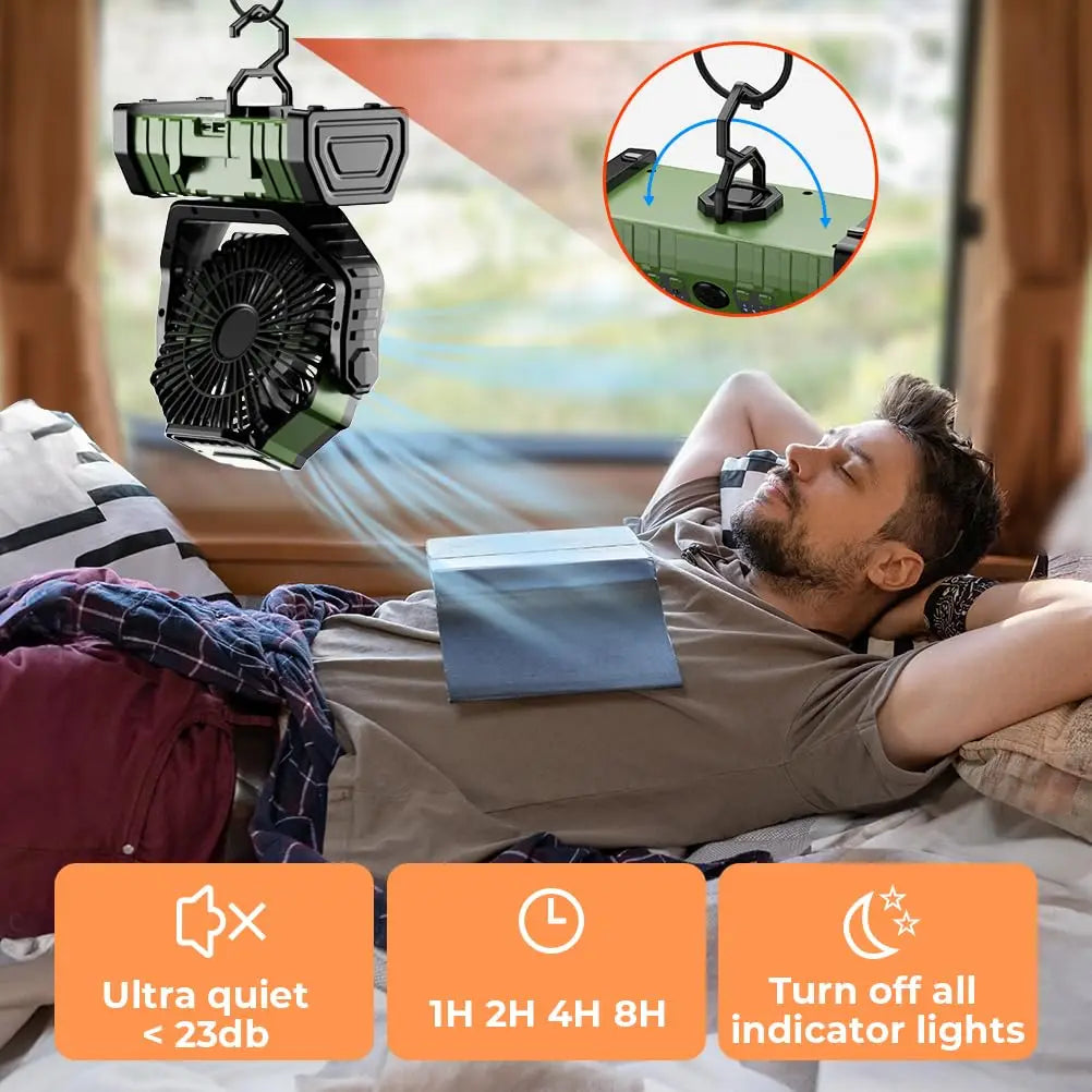Portable Rechargeable Camping Fan with LED Light 20000mAh Battery 4 Speed Outdoor Tent Fan with Remote