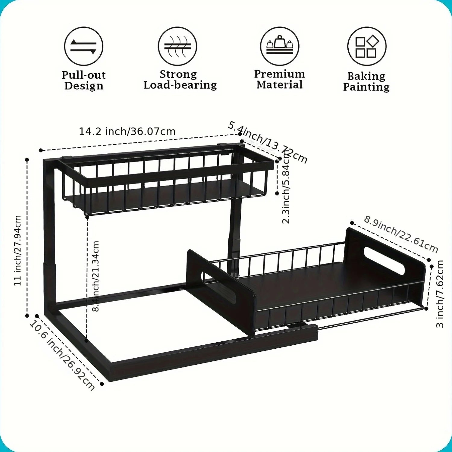 Under Sink Organizer 2 Tier Pull Out Cabinet Storage Shelf Metal Slide Out Kitchen and Bathroom Organizer