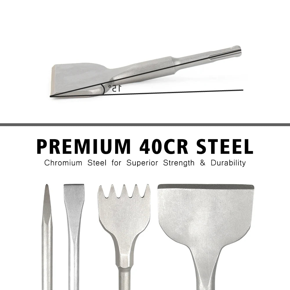 5 Piece SDS Plus Tile Shovel Drill Bit Set for Concrete Wall Masonry Slotting Electric Hammer Spade Bits