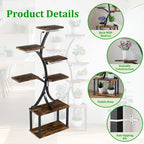 Plant Stand 7 Tier LED Grow Light Rack Wooden Metal Flower Display Shelf for Indoor Plants