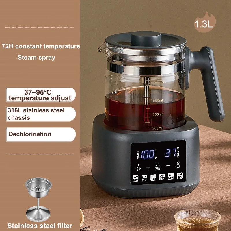 1.3L Electric Glass Tea Maker Kettle 600W with Temperature Control and Keep Warm Function