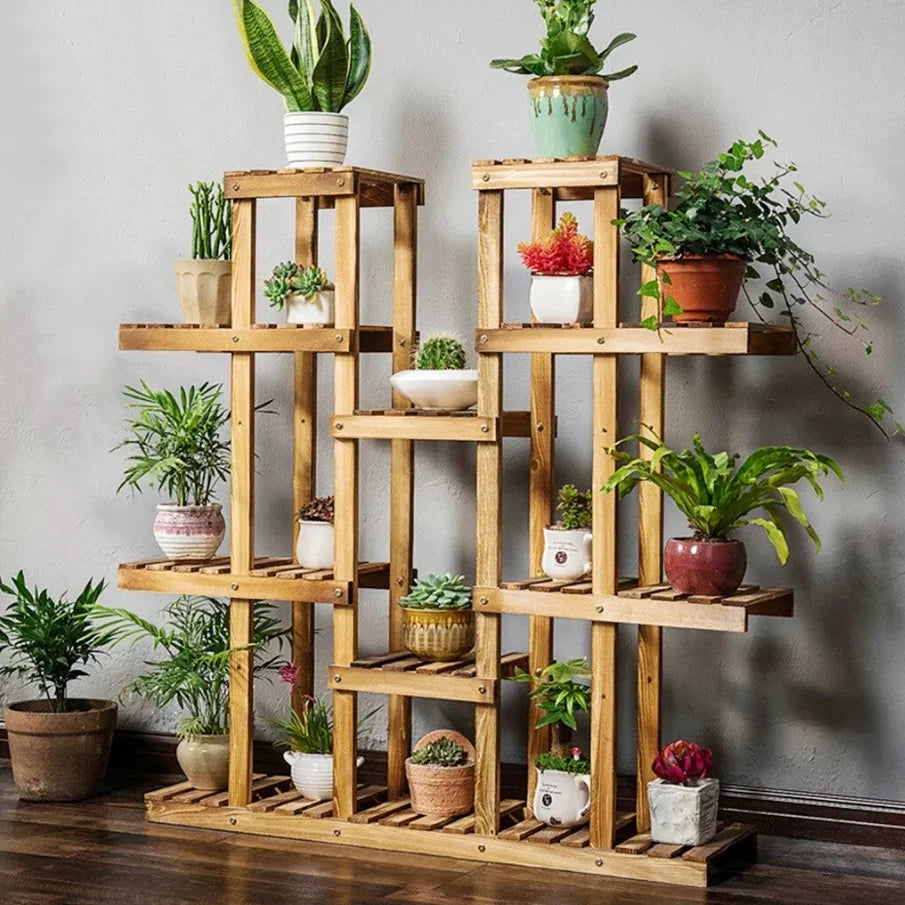 Wooden Multi-Tier Plant Shelf Stand Indoor Outdoor Flower Pot Display Rack