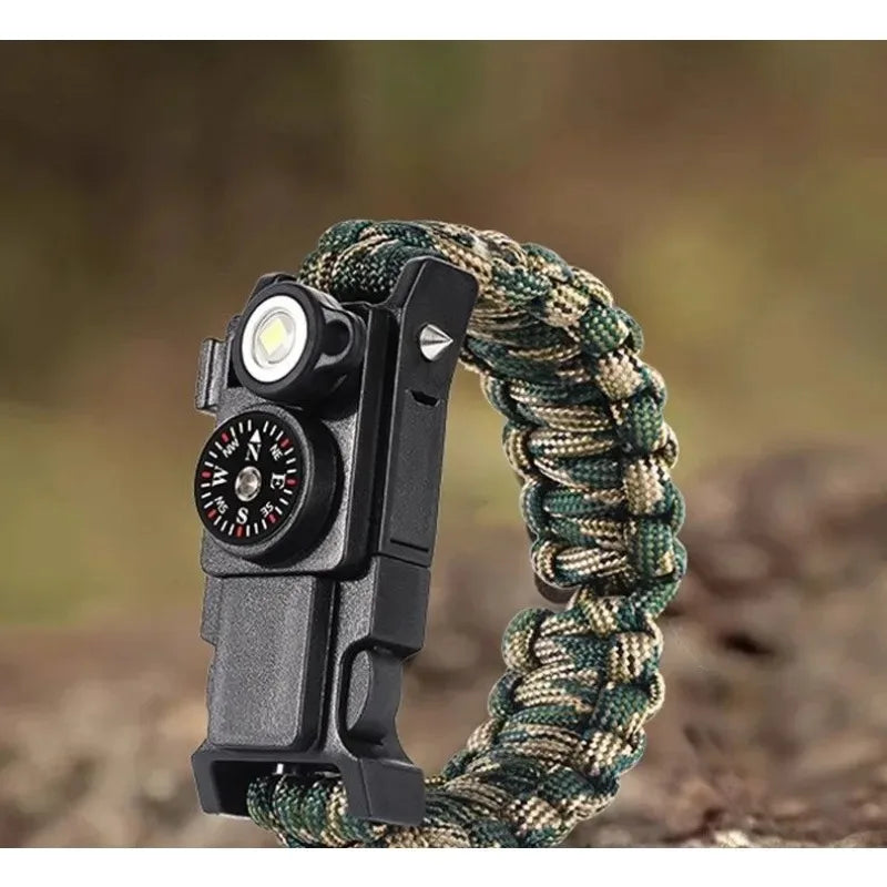 Paracord Survival Bracelet 13-in-1 Outdoor Multi Tool with LED Light Compass and Fire Starter