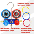 Automotive AC Manifold Gauge Set with Hoses Dual Pressure Gauges and Storage Case