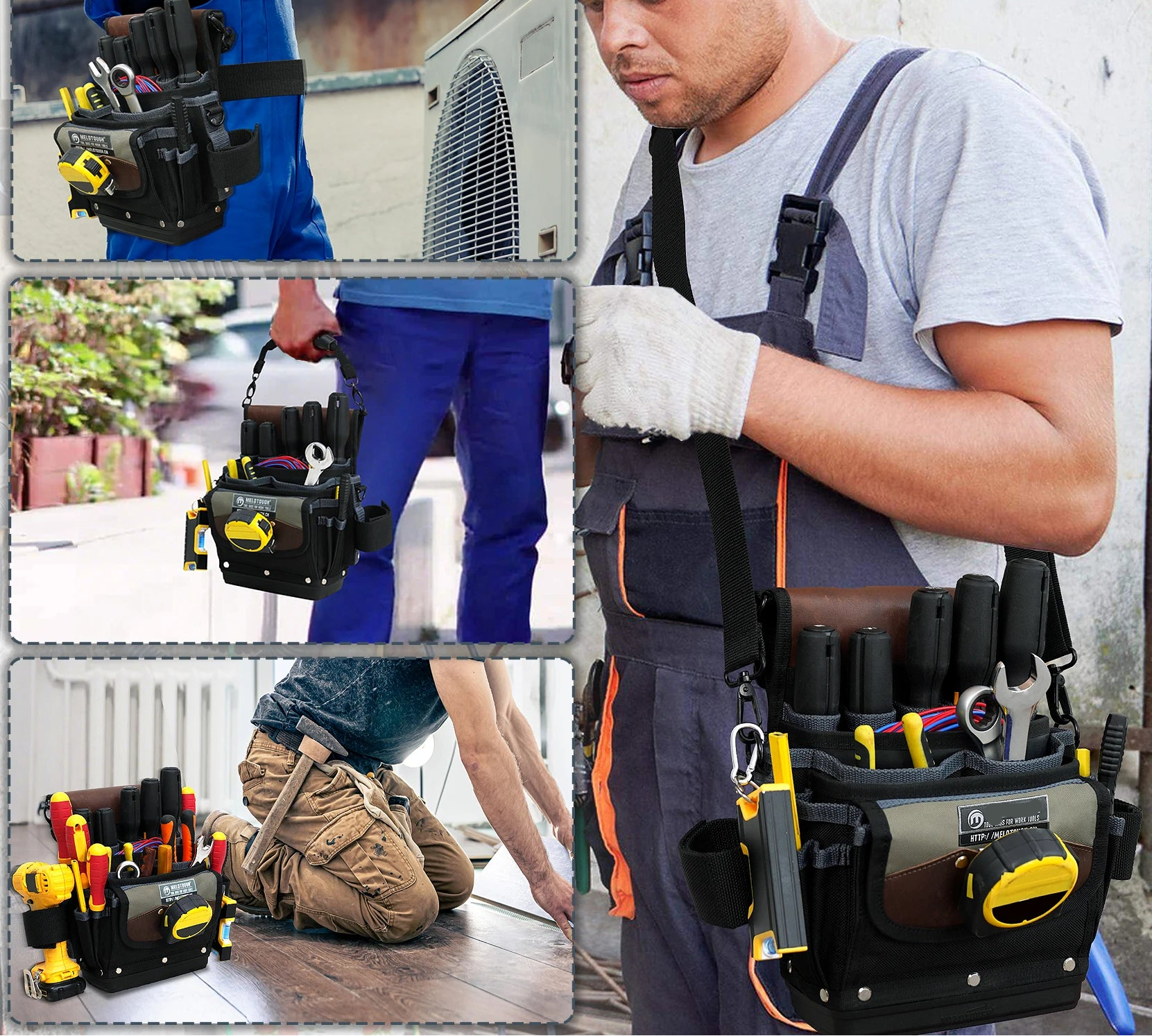 Portable Tool Pouch with Hard Bottom 26 Slot Open Top Tool Bag for Electrician Carpenter Maintenance