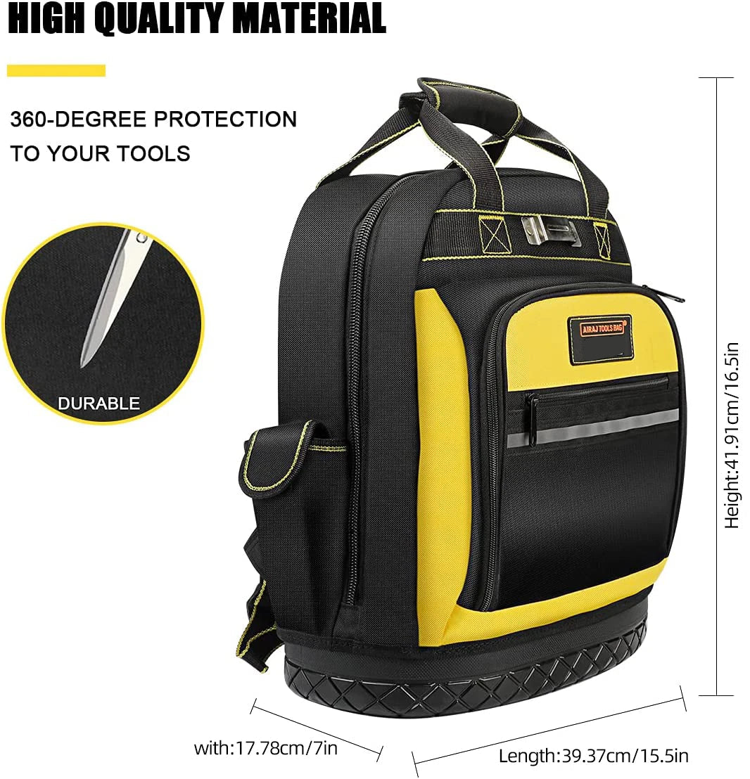 Heavy Duty Tool Backpack Waterproof Oxford Cloth Tool Organizer with Multiple Pockets and Rubber Base