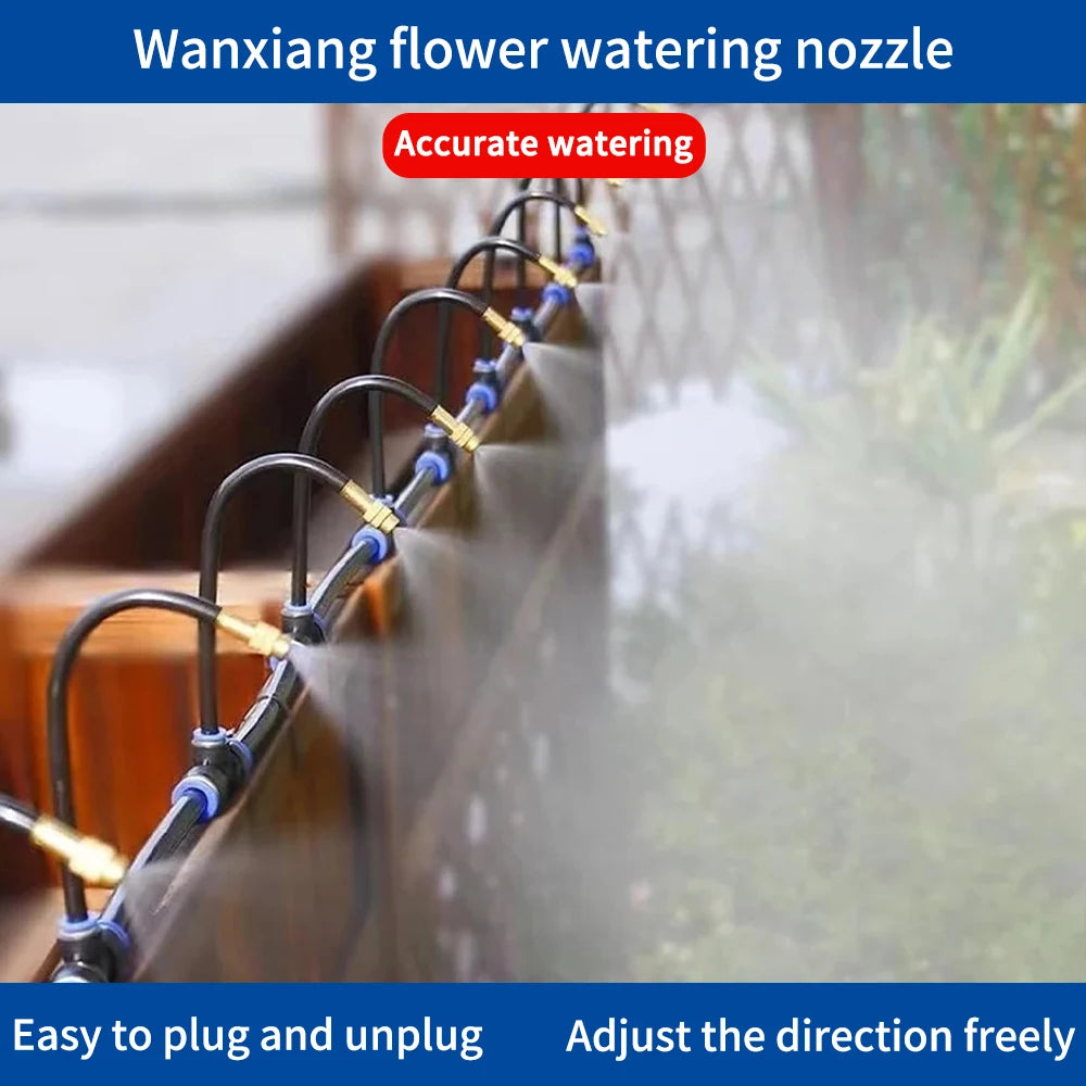 Universal 20M Automatic Irrigation Sprinkler Kit, Rotating Copper Nozzle for Garden & Balcony Watering