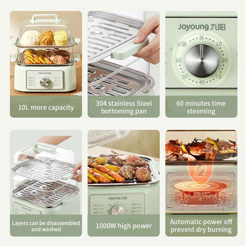 Electric Food Steamer 3 Tier 1000W Multifunction Breakfast Cooker with Timer and Auto Warm Function