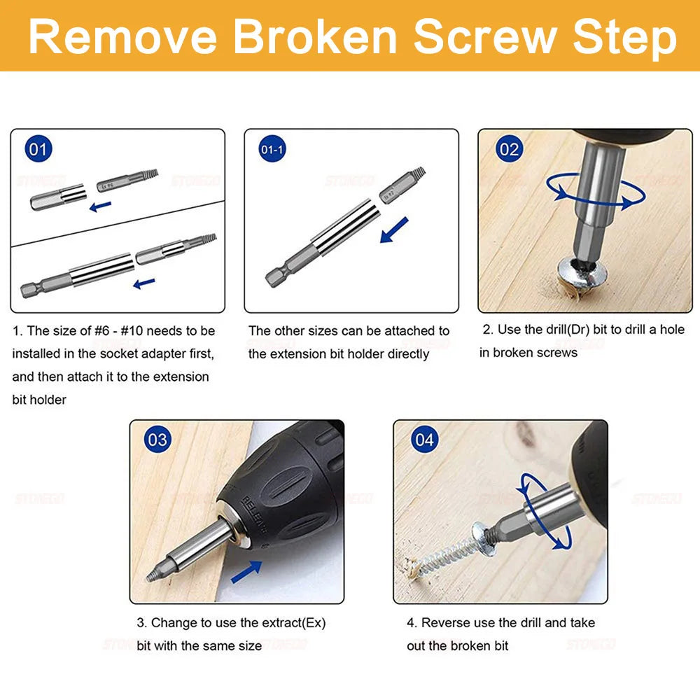 Broken Screw Extractor Set High-Speed Steel Damaged Bolt Remover 20-Piece Drill Bit Kit