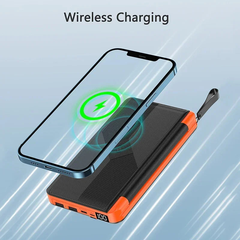 Portable 20000mAh Solar Power Bank with Wireless Charging LED Display and Dual USB Output