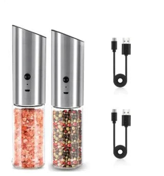 Rechargeable Electric Salt and Pepper Grinder Set 2PCS with Stainless Steel and Glass Spice Mills