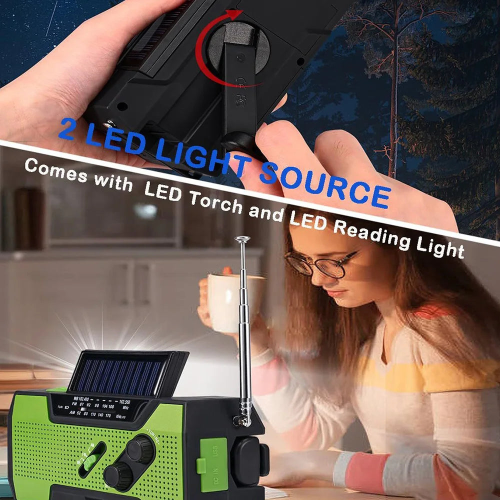 Portable Emergency Radio with Solar and Hand Crank Rechargeable AM FM Radio with Flashlight and SOS Alarm