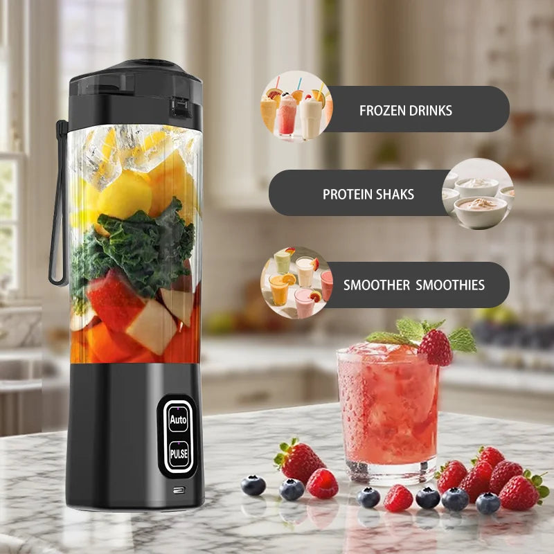 Portable USB Rechargeable Blender 700ml Personal Smoothie Maker with 6 Stainless Steel Blades