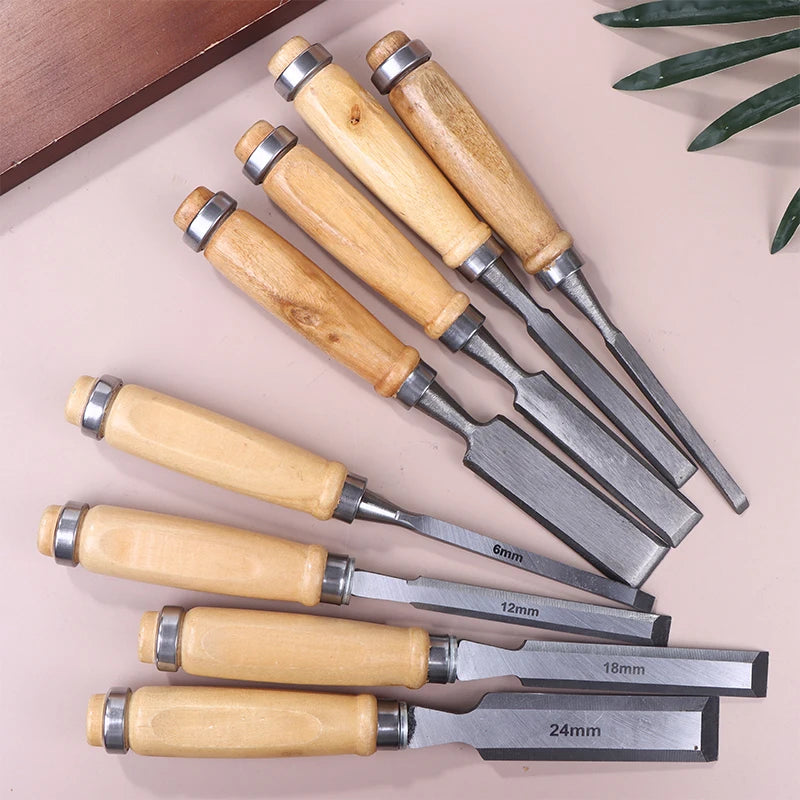 Professional 4PCS Wood Carving Chisels Set 6–24mm Ergonomic Handles for Woodworking DIY Craft Tools
