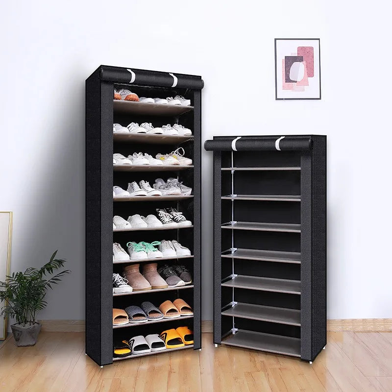 Multi Layer Shoe Rack with Cover 8 Tier Space Saving Shoe Storage Cabinet