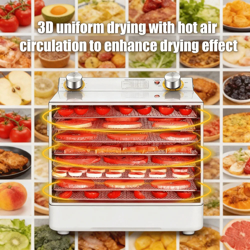 Portable Food Dehydrator Machine 6 Layer Stainless Steel Dryer with Adjustable Temperature Timer