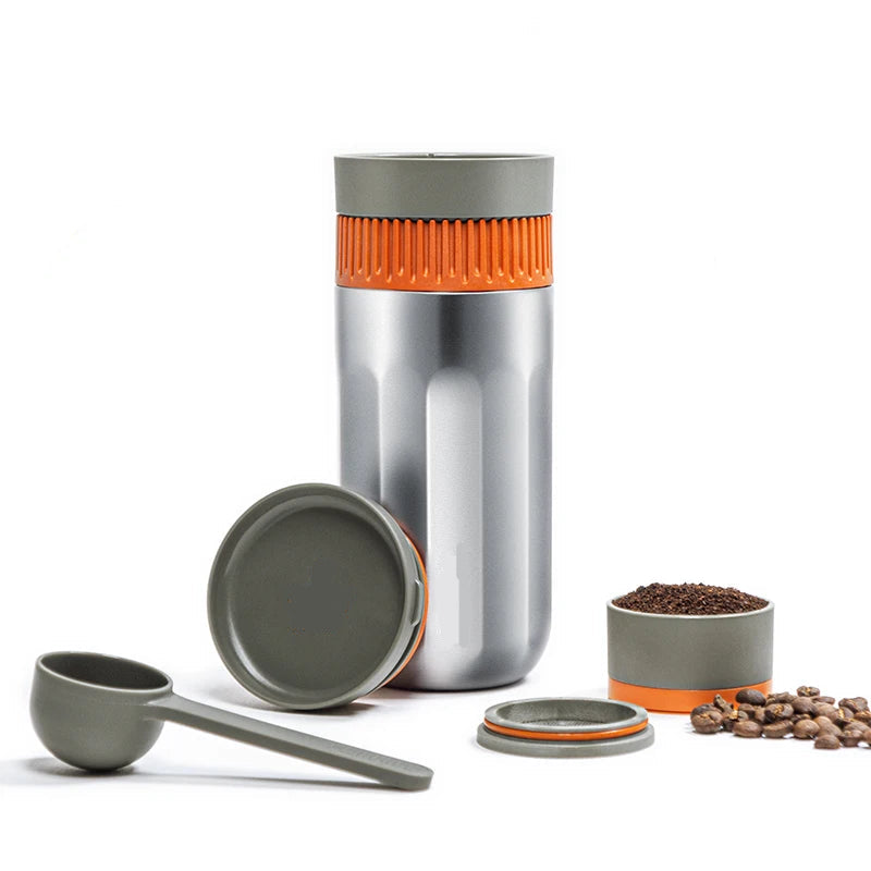 Portable Vacuum Pressure Coffee Maker with Insulated Travel Mug Stainless Steel Hand Powered Coffee Brewer