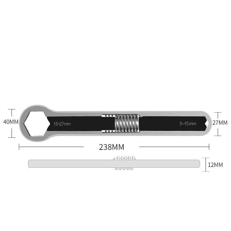 Heavy Duty Adjustable Spanner Set 5-19mm & 5-27mm Double End Rotating Flexible Wrench for Automotive Repair