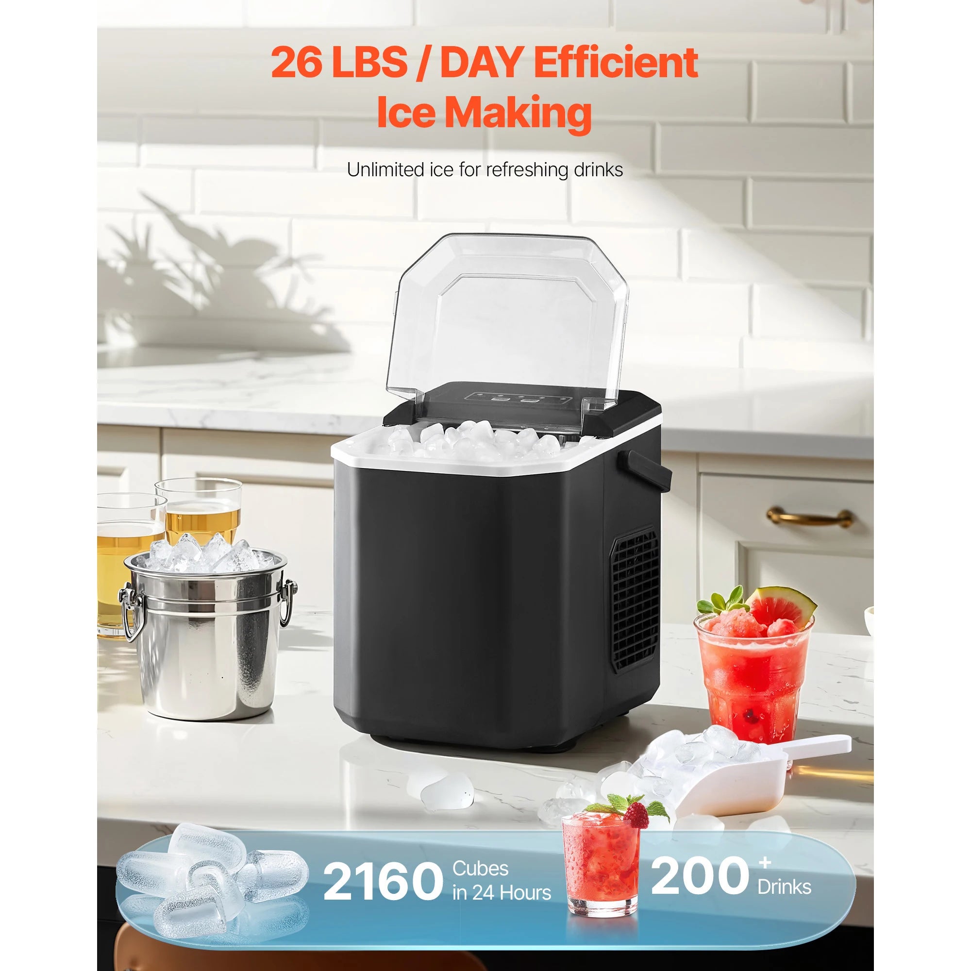 Countertop Ice Maker 100W 9 Cubes Portable Bullet Ice Machine with Basket and Scoop