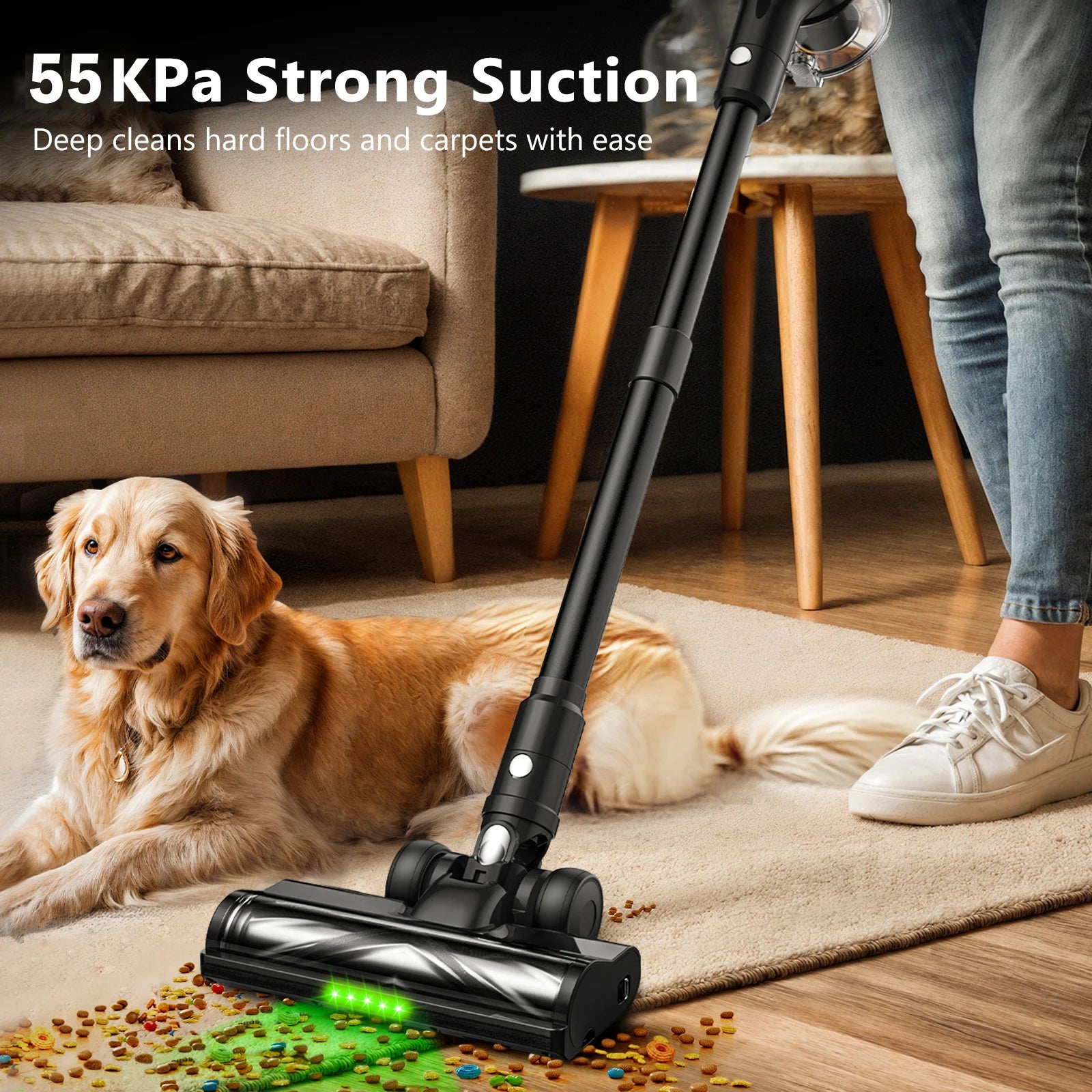 Cordless Vacuum Cleaner 55KPa 2-in-1 Rechargeable Stick and Handheld Cleaner with HEPA Filter